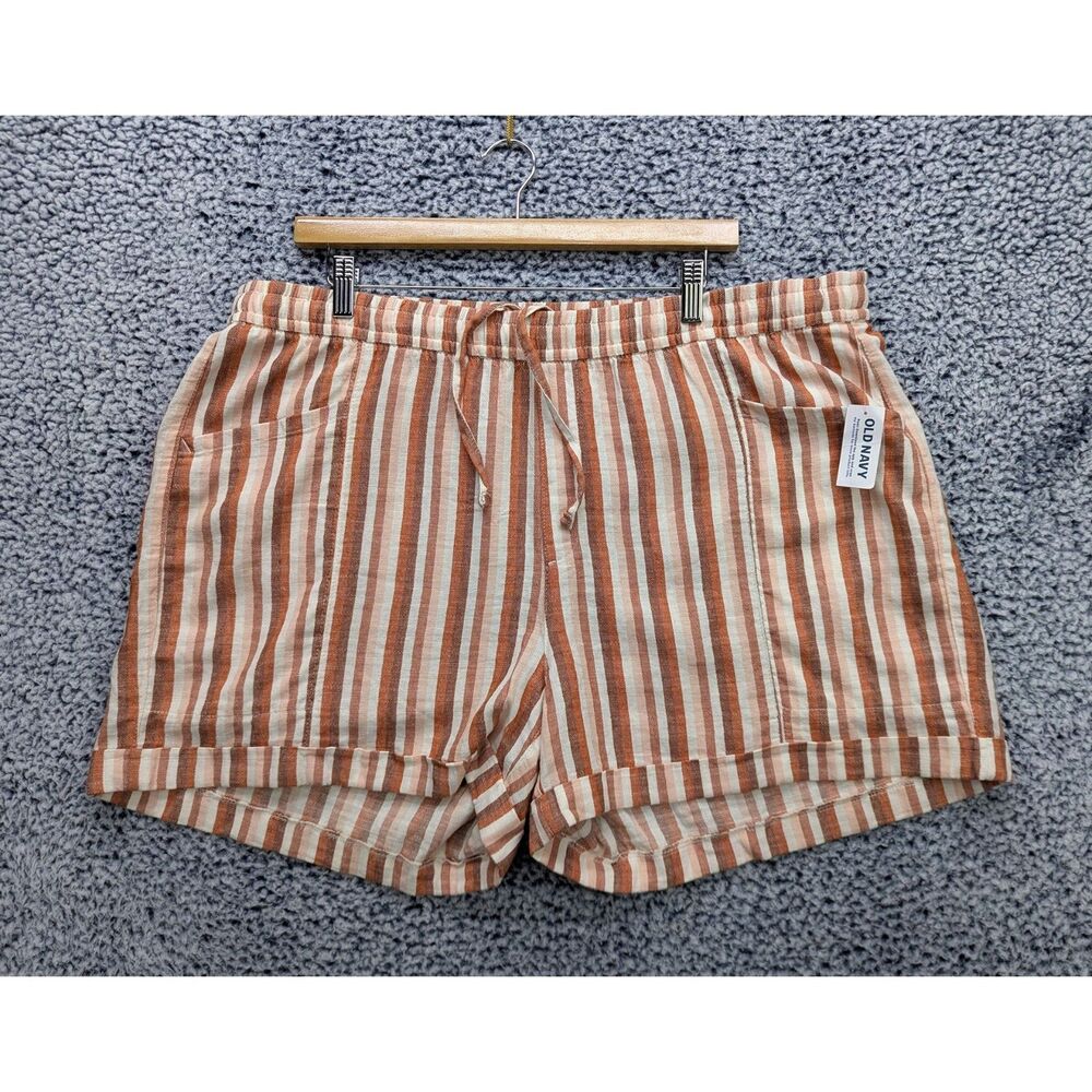 NWT Old Navy High Rise Linen Shorts Size XL Boho Vacation Beach Stripe Orange